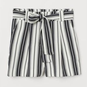 H&M Black & White Striped Belted Shorts